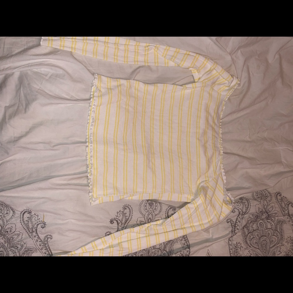 Striped long sleeved off the shoulder shirt